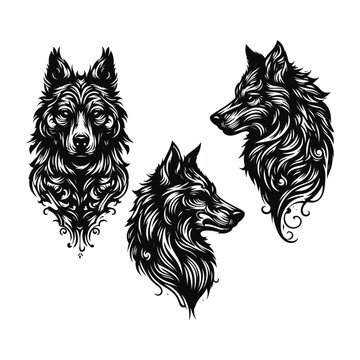 Set of wolf silhouettes isolated on a white background, Vector illustration.