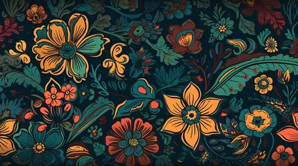 Badezimmer Foto Rückwand Hippie flower floral blue brown  background Generative AI © Flashup