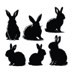 Set of bunny silhouettes isolated on a white background, Vector illustration.