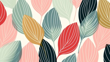 Colorful abstract organic shape print pattern illustration in retro style, doodle mood. Trendy background with creative drawing. Leaves.