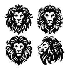 Set of lion head silhouettes isolated on a white background, Vector illustration.