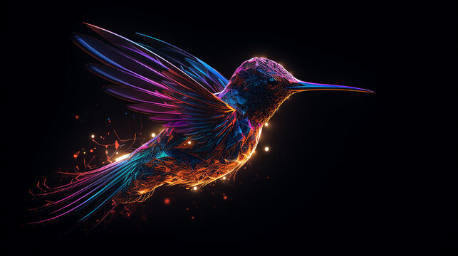Neon Hummingbird Abstract Lights Glowing Generative AI