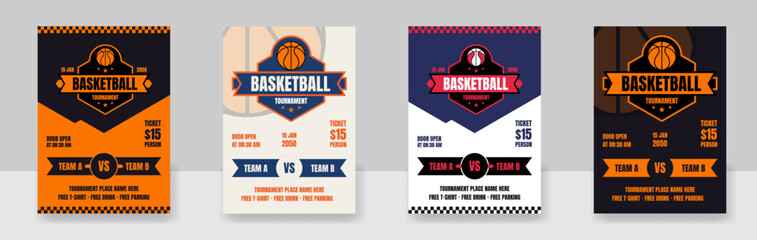 Basketball camp posters, Basketball tournaments, modern sports posters design. Vector illustration.