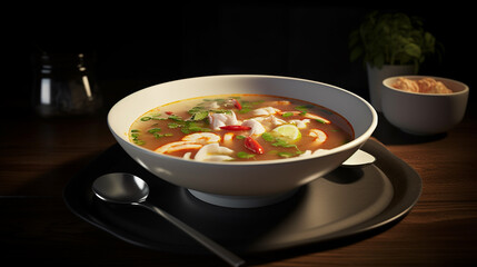 Tom Yum Soup Delicious spicy Thai Soup Generative AI