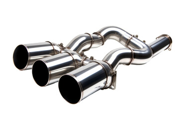 Close-up of a car exhaust system on a white transparent background