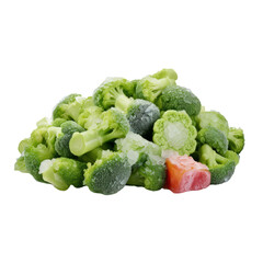 Closeup of frozen vegetables on white transparent background