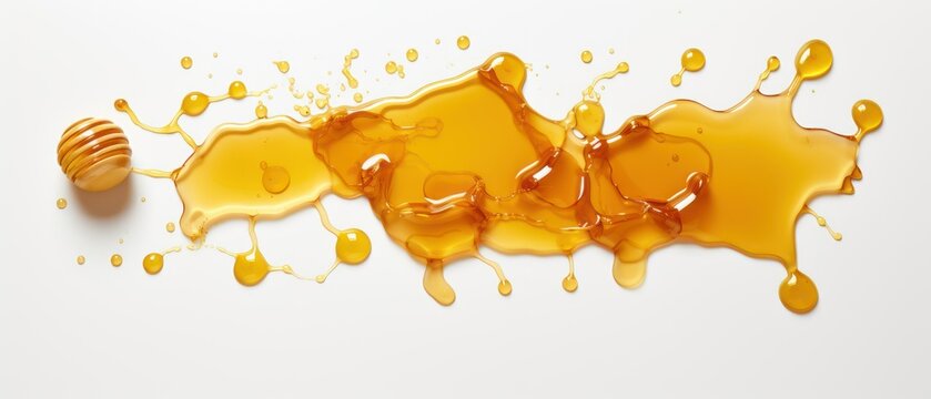 top view of Spilled fresh sweet honey isolated on white background. 