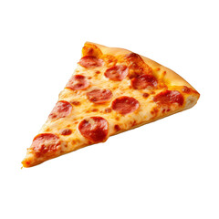 Closeup of a delicious slice of bacon pizza on a white transparent background