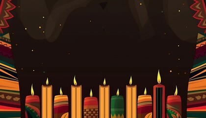 Kwanzaa background banner with candles decorated with traditional African colors, festive colorful texture for African American festive celebration