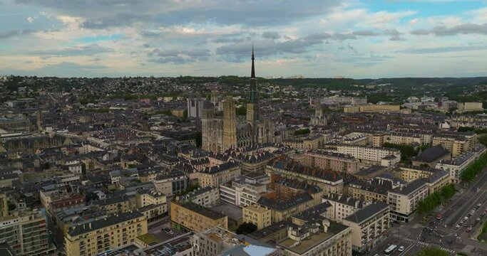 Aerial view of Rouen Cathedral in Normandy, France