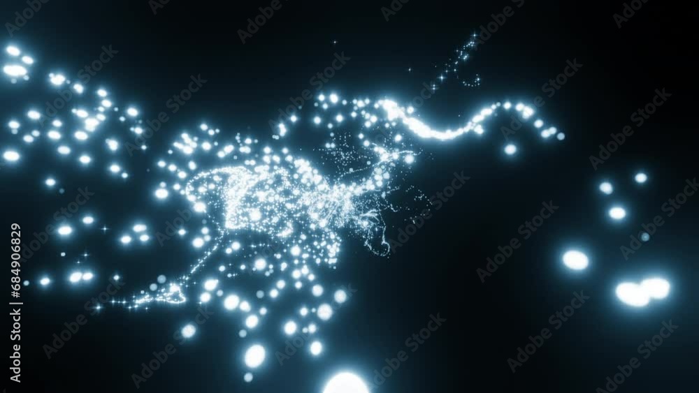 Poster tiny shimmering bokeh particles moving fast on a black backdrop. design. neon round shaped dots.