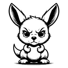 baby kangaroo angry black and white vector illustration