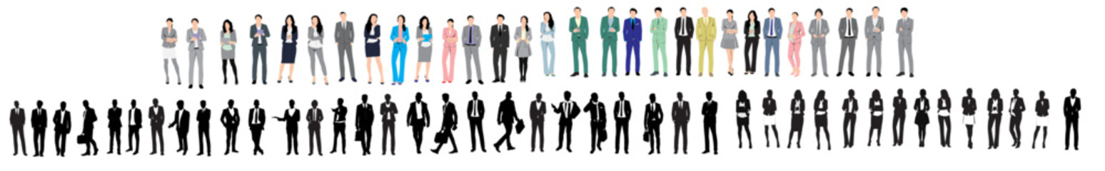 set silhouette of business man and women