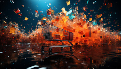 A visually striking montage of shopping carts 