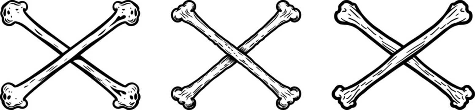 hand-drawn sketched crossbones crossed bones pirate logo black vector isolated