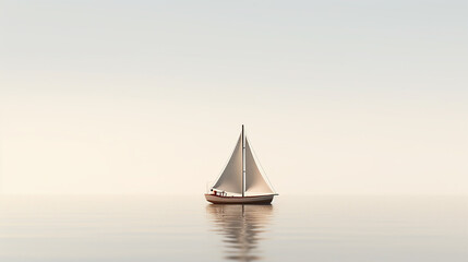 lonely sailing boat at sea minimalism style posters. the atmosphere is a dream.