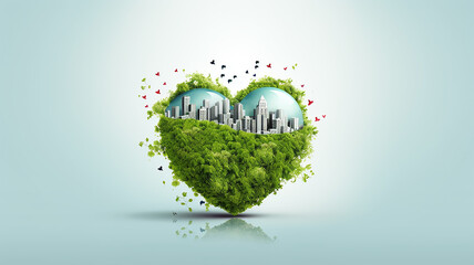a planet in the shape of a green heart eco concept love care. - obrazy, fototapety, plakaty