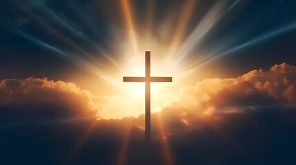 Fototapeta na wymiar religious concept,The cross of God in the rays of the sun,PPT background