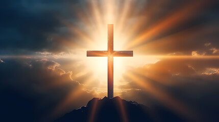 religious concept,The cross of God in the rays of the sun,PPT background