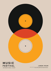 Music festival poster template design background with vinyl record vintage retro style