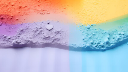 Fototapeta premium Close up of stripes of rainbow coloured sand and copy space on white background,PPT background