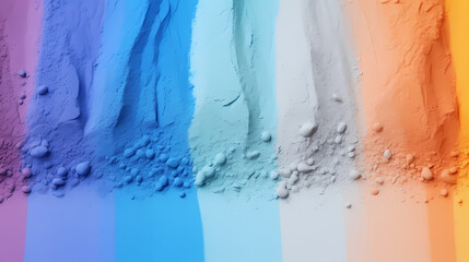 Close up of stripes of rainbow coloured sand and copy space on white background,PPT background