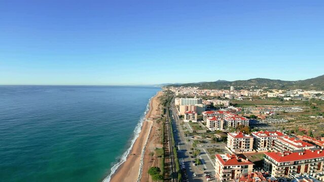 aerial images of Pineda de Mar in the costa brava del MAresme Barcelona beach without people