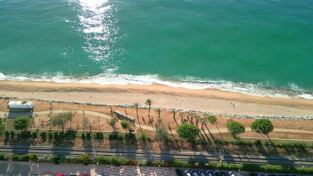 Cenital aerial images of Pineda de Mar in the  MAresme Barcelona beach without people