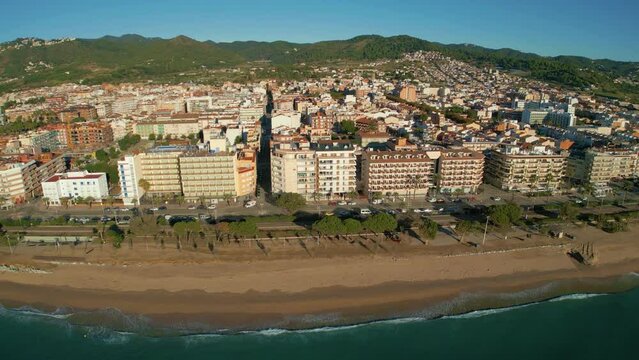 aerial images of Pineda de Mar in Costa brava del MAresme Barcelona beach without people