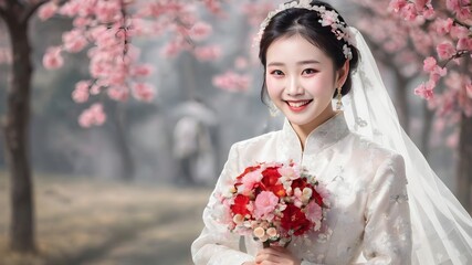 Asian Women wearing wedding clothes Background Very Cool