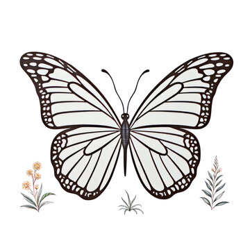 Black and white Butterfly drawning , Butterfly black icon. Butterfly silhouette isolate png.