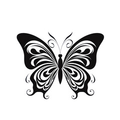 Black Butterfly in Shadow. Butterfly black icon. Butterfly silhouette isolate png.