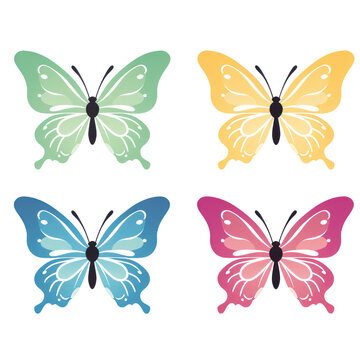 Colorful Butterfly. Set of Butterfly silhouette isolate png.