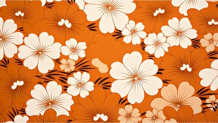 Elegant white flowers are drawn on an orange background, creating a warm atmosphere. The design captures the beauty of nature with a modern touch.
