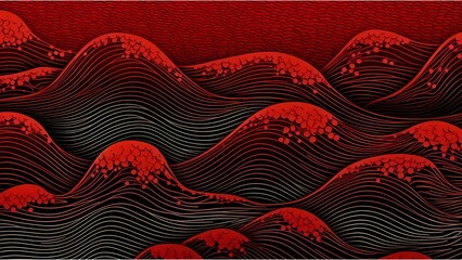 A pattern with a strong visual impact featuring red wavy designs with black lines added as accents, conveying movement and rhythm.
