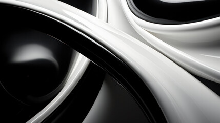 Abstract design of fluid black and white curves merging, creating a mesmerizing interplay of form and contrast. The image is a modern exploration of movement and balance.