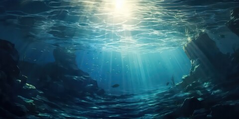 Fototapeta na wymiar Under water blue sea light and shadows.