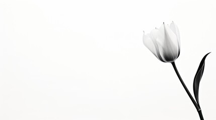 Black and white composition of Tulip. Background with flower. Copy space.