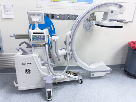 Chicago, IL, USA, november 27, 2023, High-tech medical equipment in a modern hospital, X-ray machines and ct scanners and monitors in a well-lit room with medical staff