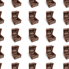 Empty Opened Medieval Chest Seamless Wallpaper Background. 3D Illustration. File with Clipping Path.