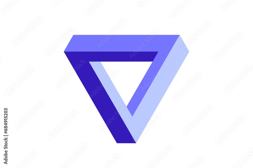 Poster Impossible triangle shape. Optical visual illusion. Triangular Infinite loop symbol. Abstract unreal geometric form. Purple blue puzzle design element for logo, icon, label, tag. Vector illustration