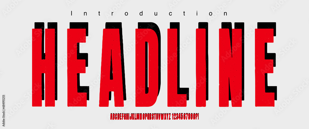 Poster vector of rough condensed font. alphabet with uppercase and number. headline 3d font style.