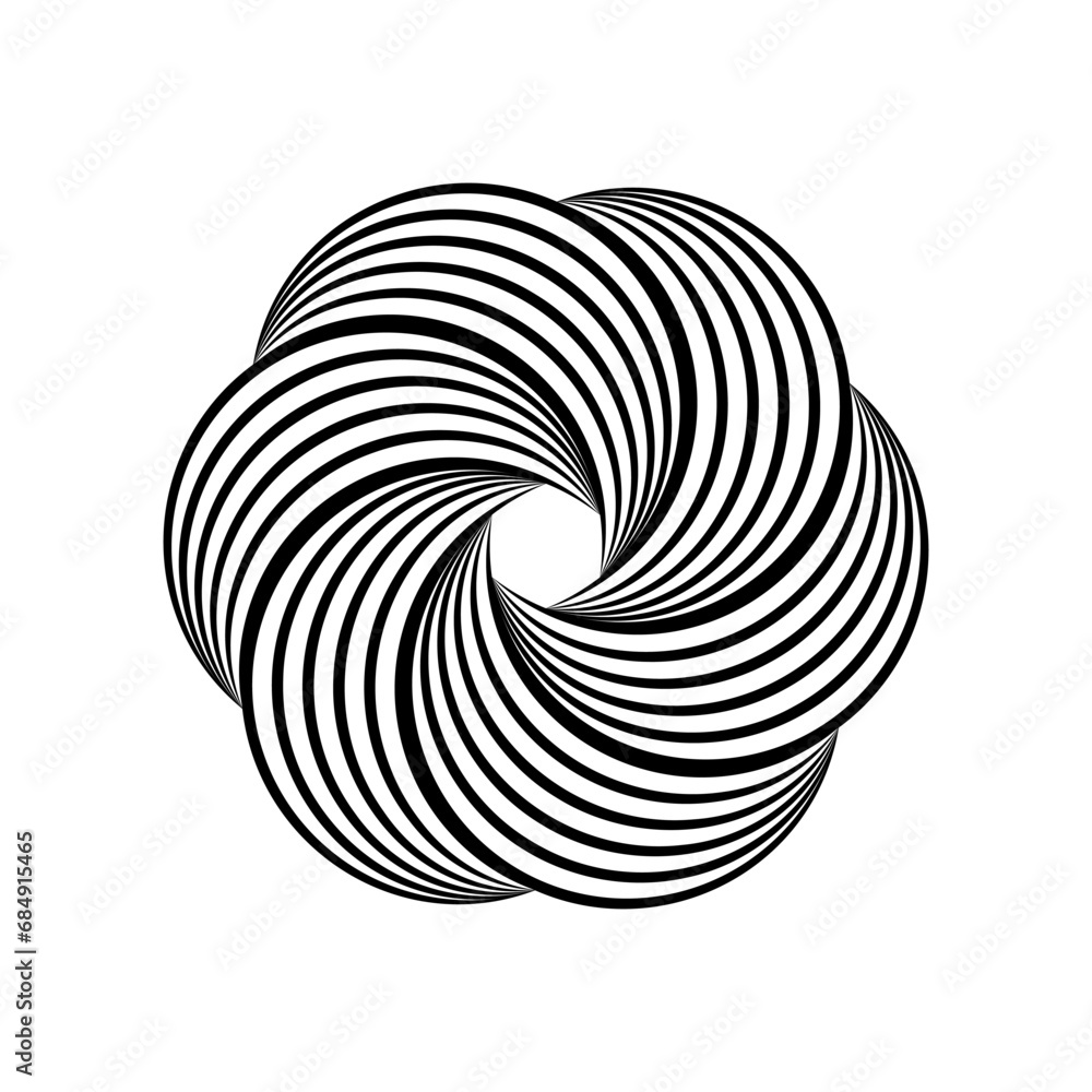 Poster Impossible symbol. Rounded floral linear shape. Infinite knot sign. Overlapping thin lines form. Optical illusion art. Design element for logo, icon, print, cover, tag. Abstract vector illustration