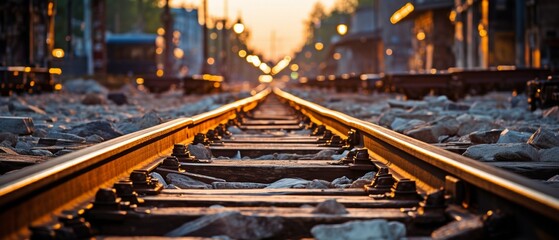 When it's daylight, crossing the wooden railway tracks . - obrazy, fototapety, plakaty