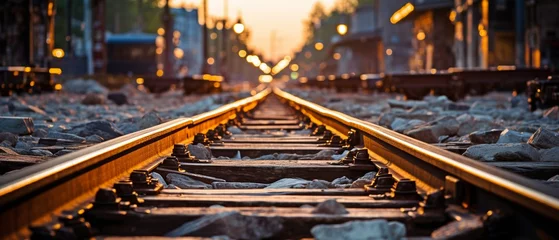 Foto op Plexiglas Treinspoor When it's daylight, crossing the wooden railway tracks .