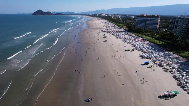 Flying over Riviera de S&atilde;o Louren&ccedil;o beach, Sao Paulo, Brazil, during summer.
