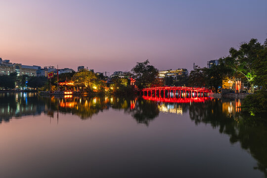 Ngoc Son Temple on an islet in Hoan Kiem Lake, Hanoi, Vietnam.