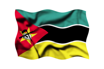 Waving the flag of MOZAMBIQUE on a transparent background. 3d rendering. Clipping Path Included