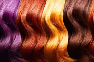 Hair Colors Palette. Hair Texture background, Hair colours set. Tints. Dyed Hair Color Samples - obrazy, fototapety, plakaty