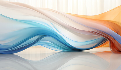 Colorful abstract painting with a white background and a blue orange waves